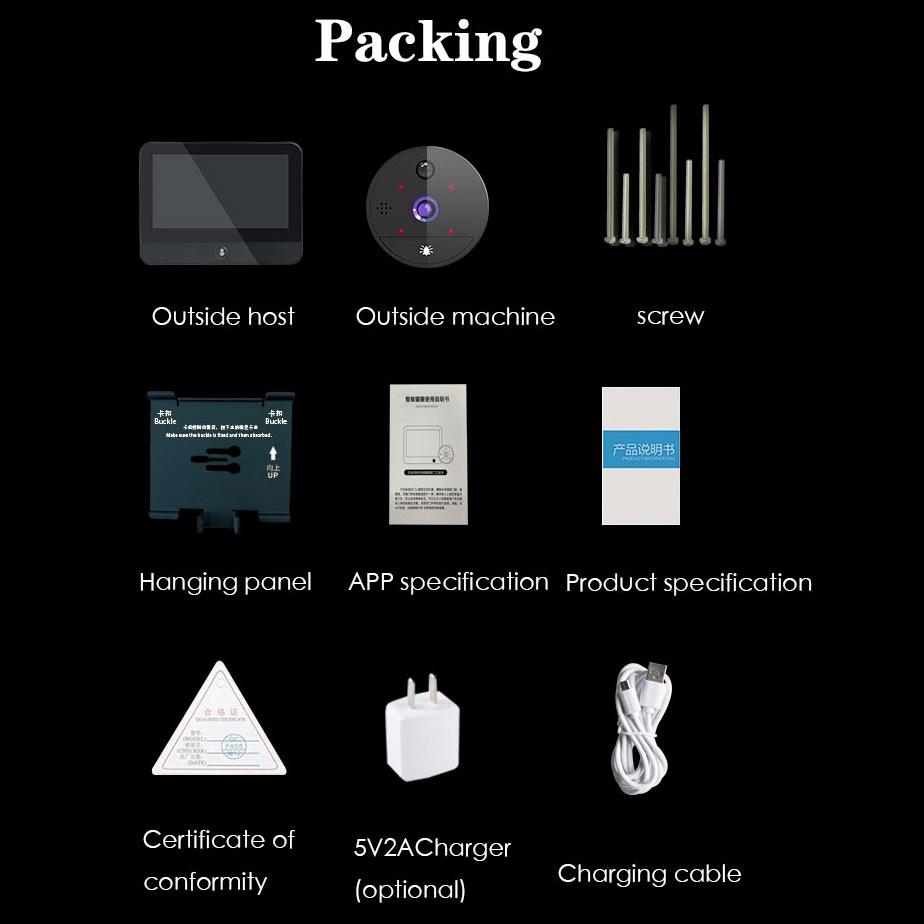 Умный дом Tuya WiFi глазок дверной звонок S52 маленькая камера 1080P 4,3 дюйма PIR обнаружение движения цифровой дверной просмотрщик односторонний разговор