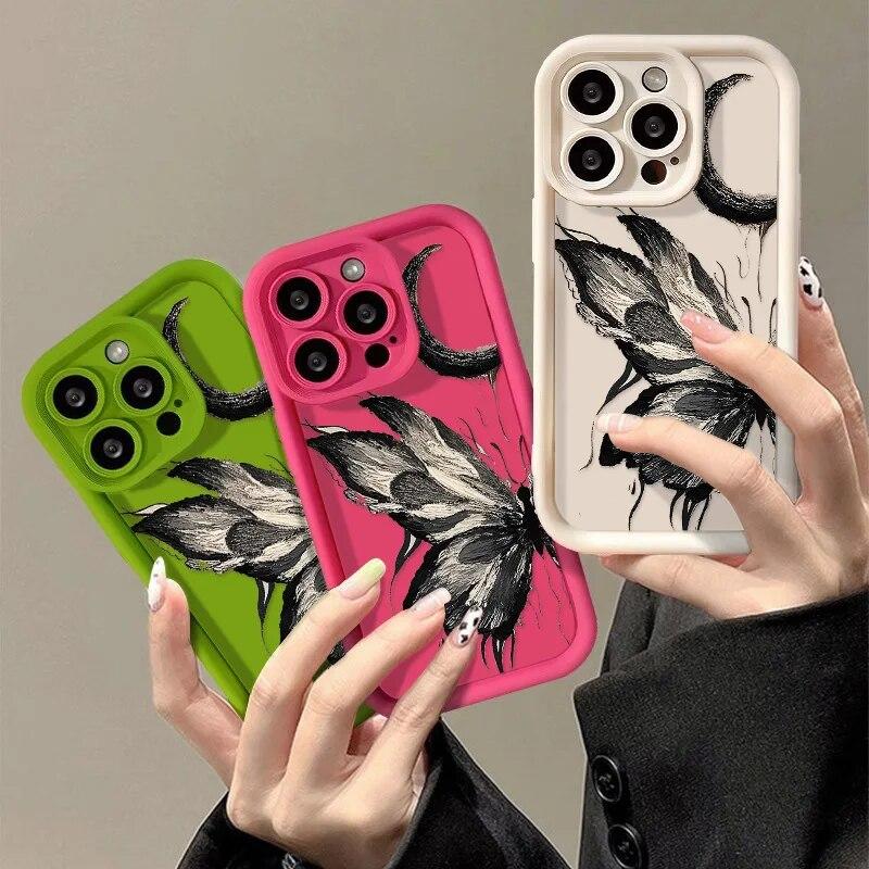 Чехол для телефона с бабочкой для iPhone 11, чехол для iPhone 15 13 12 14 Pro Max X XR XS Max 7 8 Plus SE Aesthetic Moon Liquid силиконовый чехол