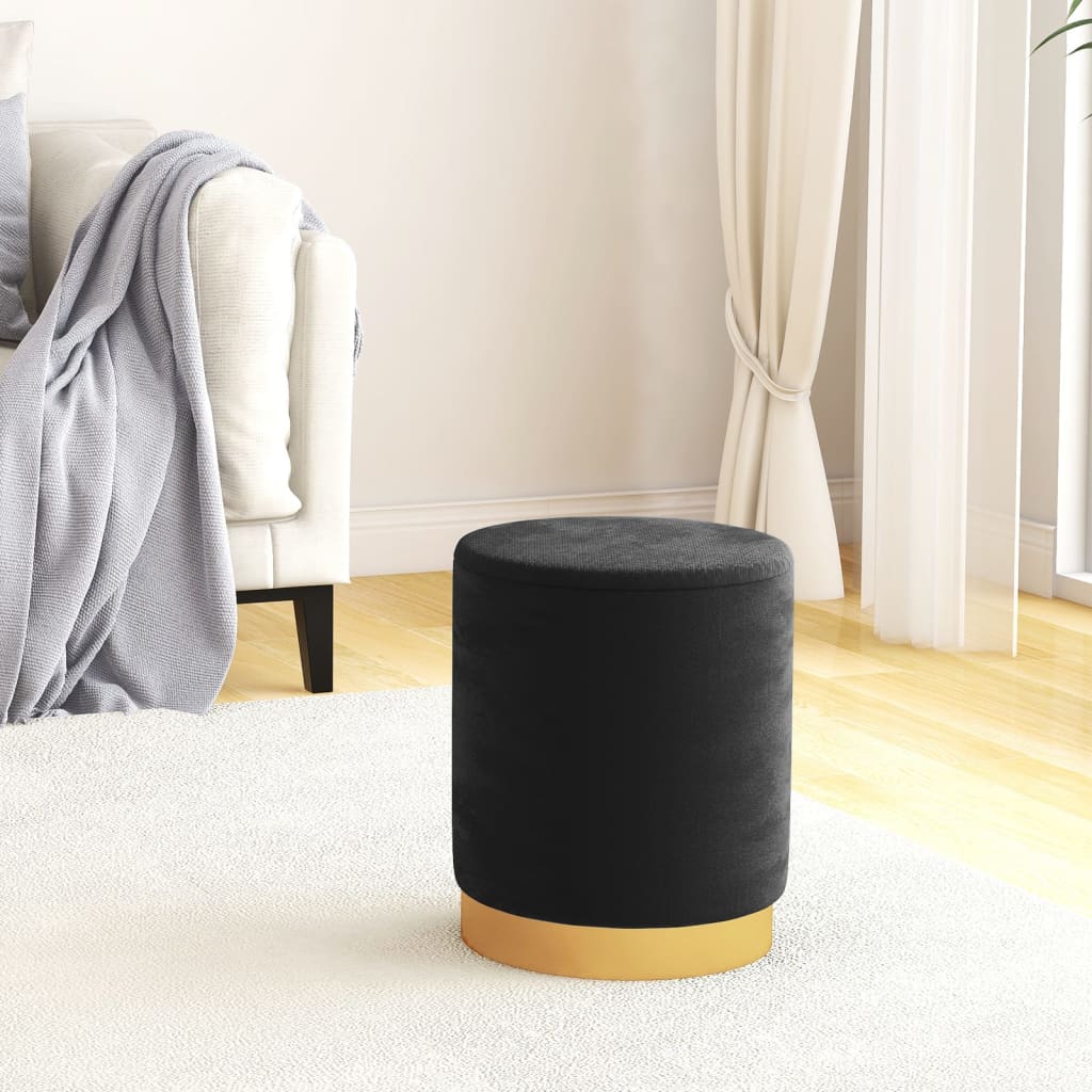Round Storage Footstool Black Velvet 31 x 37 cm