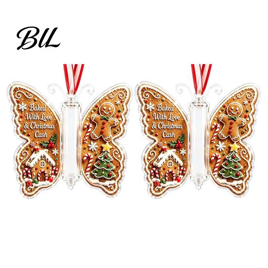 Holiday Party Hanging Decor Butterfly Cash Gift Ornament, Christmas Money Holder with Gifts for Family Friends Festive Print, Acrylic Tree Pendant