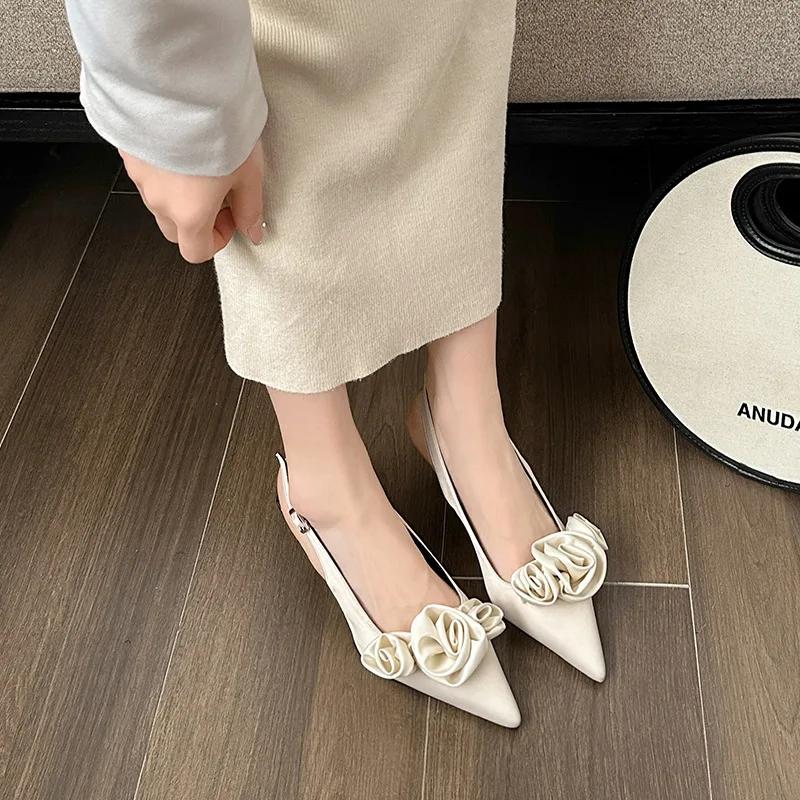 Летние новые босоножки на высоком каблуке с острым носком для женщин 2024 года, элегантные элегантные туфли с цветочным принтом на высоком каблуке, женские туфли-лодочки с ремешком для вечеринок