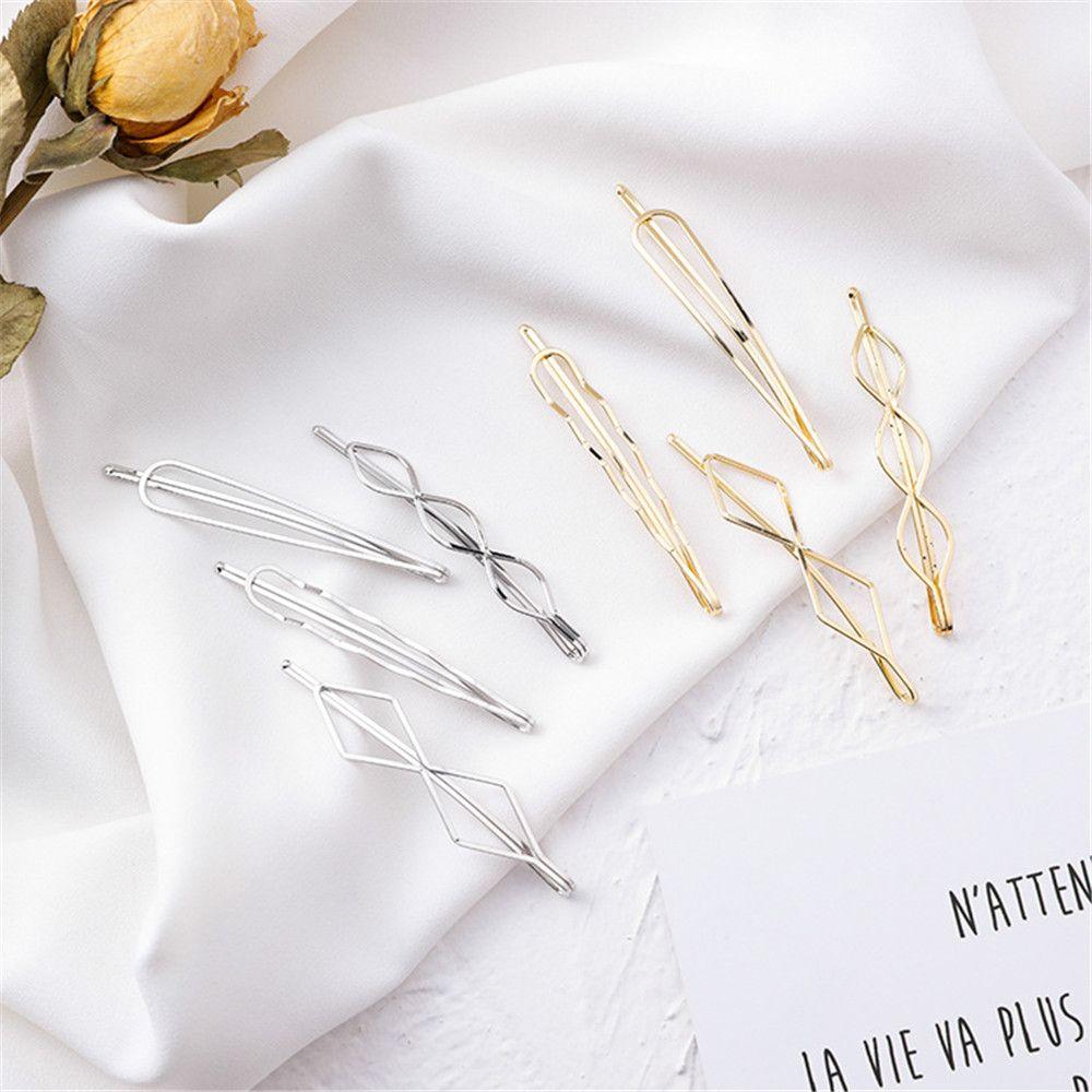 4pcs/set Simple Metal Women Geometry Hair Clip Girls Hairgrips Geometric Rhombus Barrettes