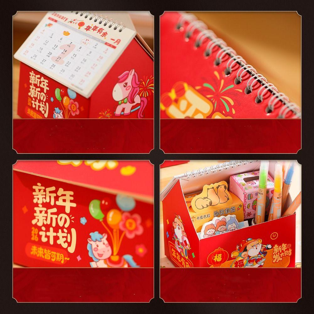 Chinese Style 2026 Desk Calendar Coil Binding Standing Flip Calenda  Home Decoration