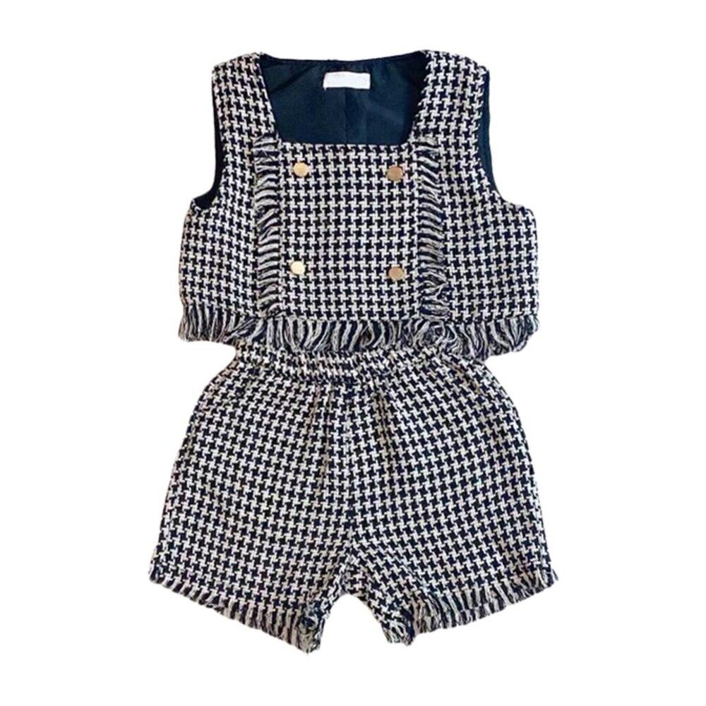 Детские костюмы для девочек, клетчатый жилет, топы с шортами, осенне-зимний повседневный костюм, школьная форма, детская одежда