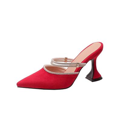 Мюли Krazing Pot из флока, на высоком каблуке с острым носком, летние туфли с блестящими кристаллами, большой размер 43, женские туфли-лодочки с открытой пяткой