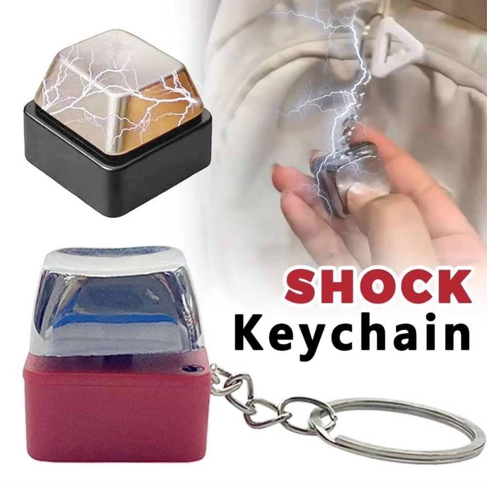 Metal Key Ring Electric Shock Keychain Solid Plastic Prank Electric Shock Button Party Activities