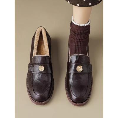 Мягкий кашемировый бархат маленькие кожаные туфли хлопковые туфли женские пушистые туфли теплые одинарные туфли зима новые