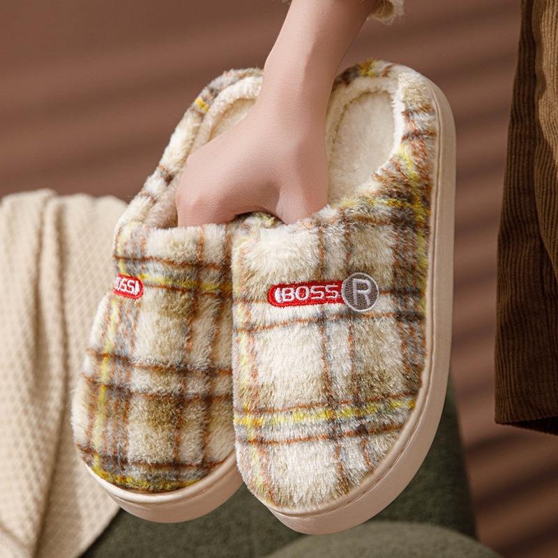 Patterned Home Cotton Slippers Women's Autumn and Winter Warm Cotton Mops Indoor and Outdoor Couple Slippers Plush Confinement Cotton Shoes