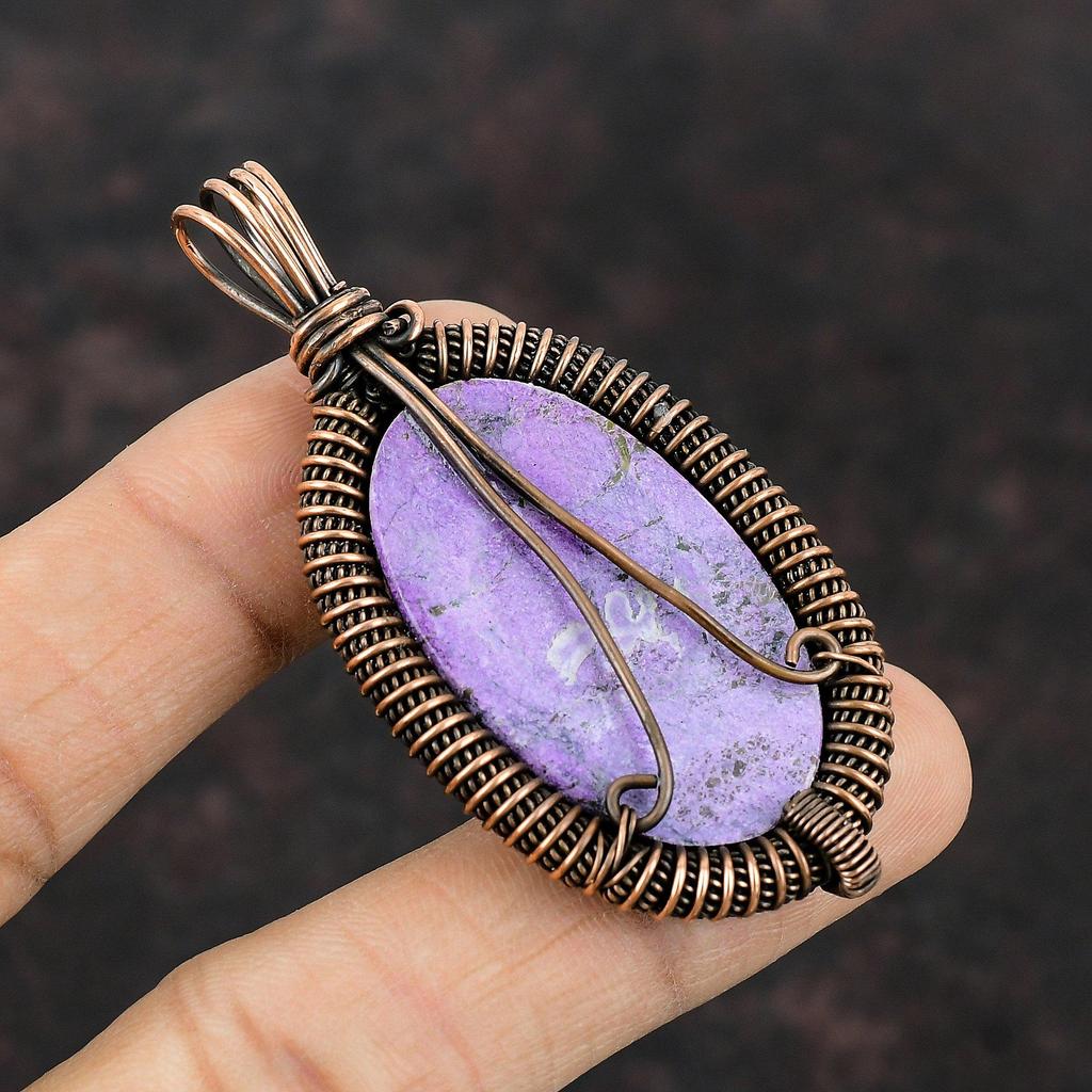 Подвеска из драгоценного камня пурпурит, подвеска из медной проволоки, подвеска ручной работы, дизайнерское украшение из меди, подарок для матери, ювелирные изделия из проволоки пурпурит