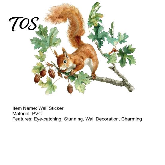 Soft Watercolor Illustration Decals Squirrel Wall Sticker, Cute Tree Branch Decal, Stickers Forest Animal Mural Art for Living Room, Bedroom, Nursery