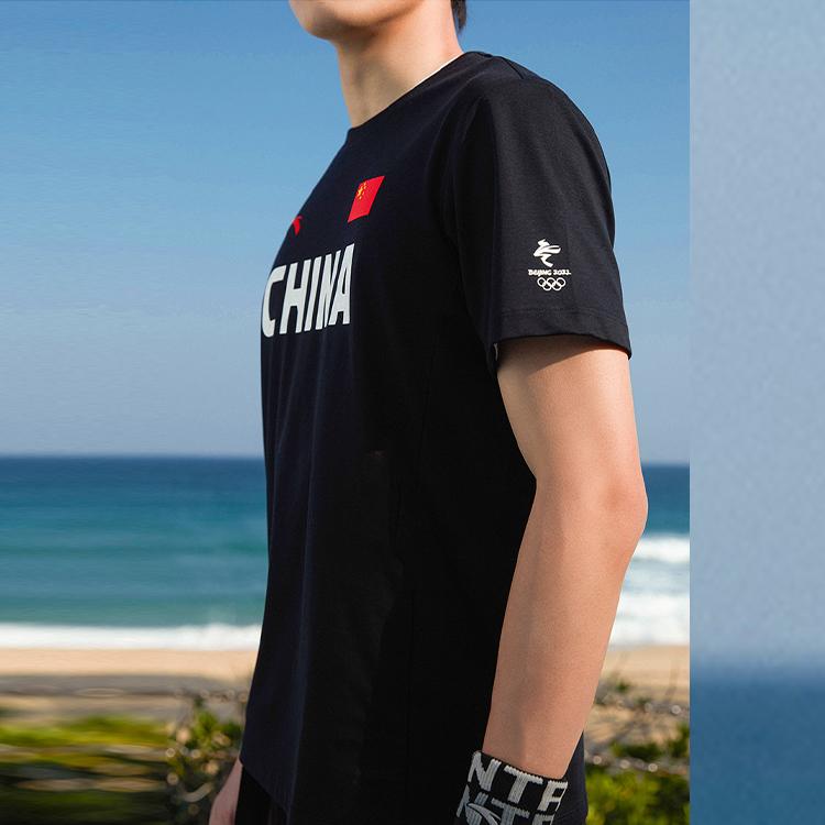 Anta All-Weather Series Solid Color Letter Print Round Neck Casual National Flag Short Sleeve T-Shirt Men Tops Black 152220115-1