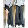 Серые брюки из клейкого риса женские весенне-осенние с маленькой высокой талией свободные ленивые мягкие восковые повседневные узкие прямые широкие брюки