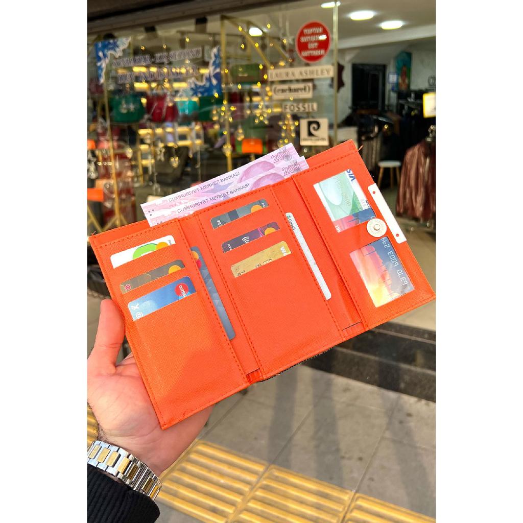 Полезный многосекционный женский кошелек из веганской кожи Orange Orange (17х9 см)