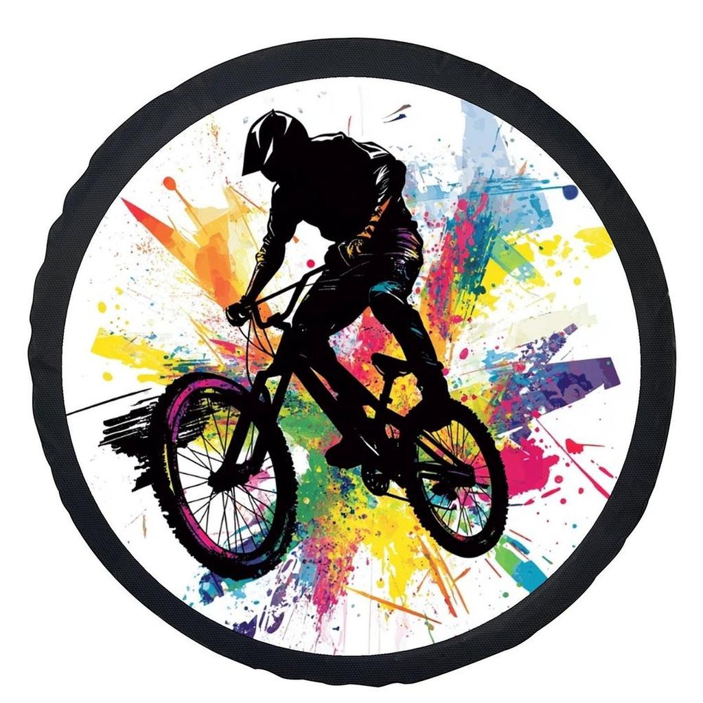 1pc Bike Rider Splash Themed Tire Cover Wheel Cover - Vibrant Colorful Design, Durable Polyester, Fits Most Cars & Bikes, Protec
