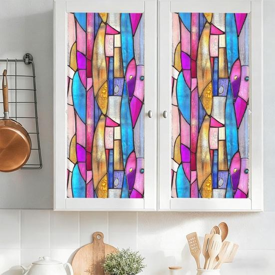 Stained Glass Rainbow Window Privacy Film Decorative Sun Blocking Glass Clings Colorful Static Coverings Decals for Home Glass Door