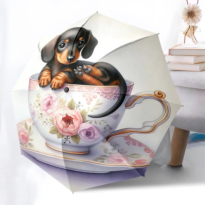 1pc Teacup Dachshund Umbrella with Plastic Handle,Suitable for All Seasons Home Travel Outdoor Umbrellaptys31029