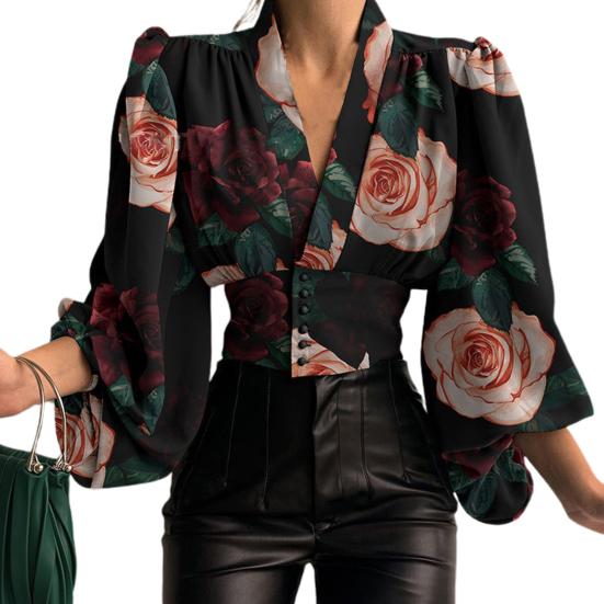 Women Shirt Solid Color Buttons Spring Autumn Temperament Slim-fitting Shirt