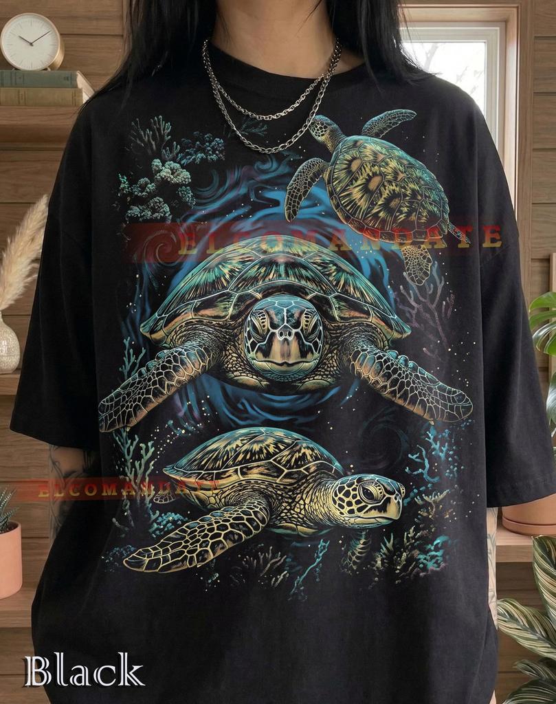 Sea Turtle Marine Life Ocean Underwater Coral Reef Comfort Colors® Tshirt, Reptile Nature Lover Vintage Bootleg Style Sea Creature Tee
