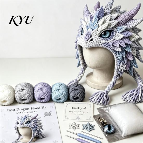 Holiday Crafting Projects Animal Hood Hat Crochet Kit, DIY Earflap Craft Supplies for Adults Cute Project Teens, Handmade Gift Yarn Crafts