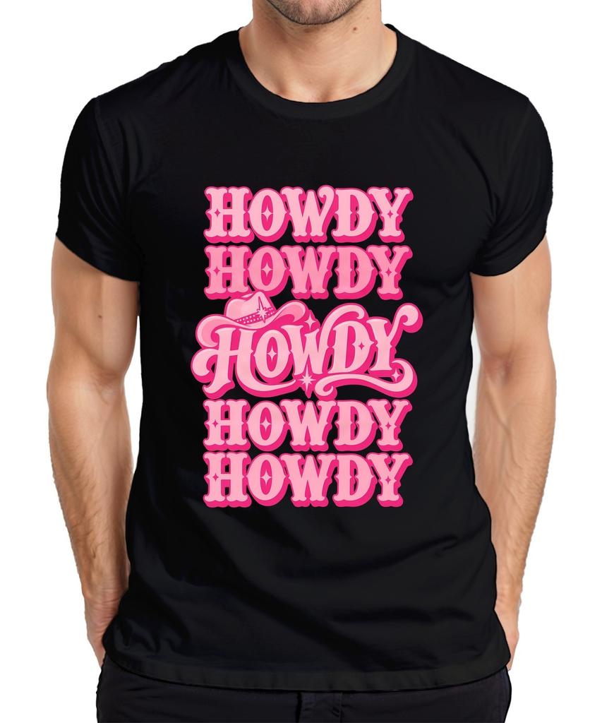 Howdy Dolly Parton Cowgirl Western Country Hat Pink Retro Rodeo Mens T-Shirt