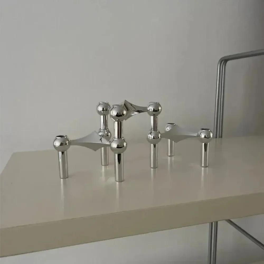 New Metal Molecular Structure Candle Holder Nordic Silver Candle Stand Triangle Candlestick Gift