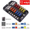 Car Boat Fuse Box Holder With 6 Way 12 Way Blade Fuse Holder Block & Warning Indicator 12V 36V Power Distribution Panel Board