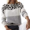 Color Matching Leopard Print Round Neck Casual Sweater Autumn and Winter Women's Knitwear Women's Pullover Long-sleeved Bottoming Shirt