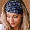 Floral Lace Headband with Crystal Bead Wide Elastic Breathable Hair Band for Women Fashion Hair Accessories Casual Party Wedding