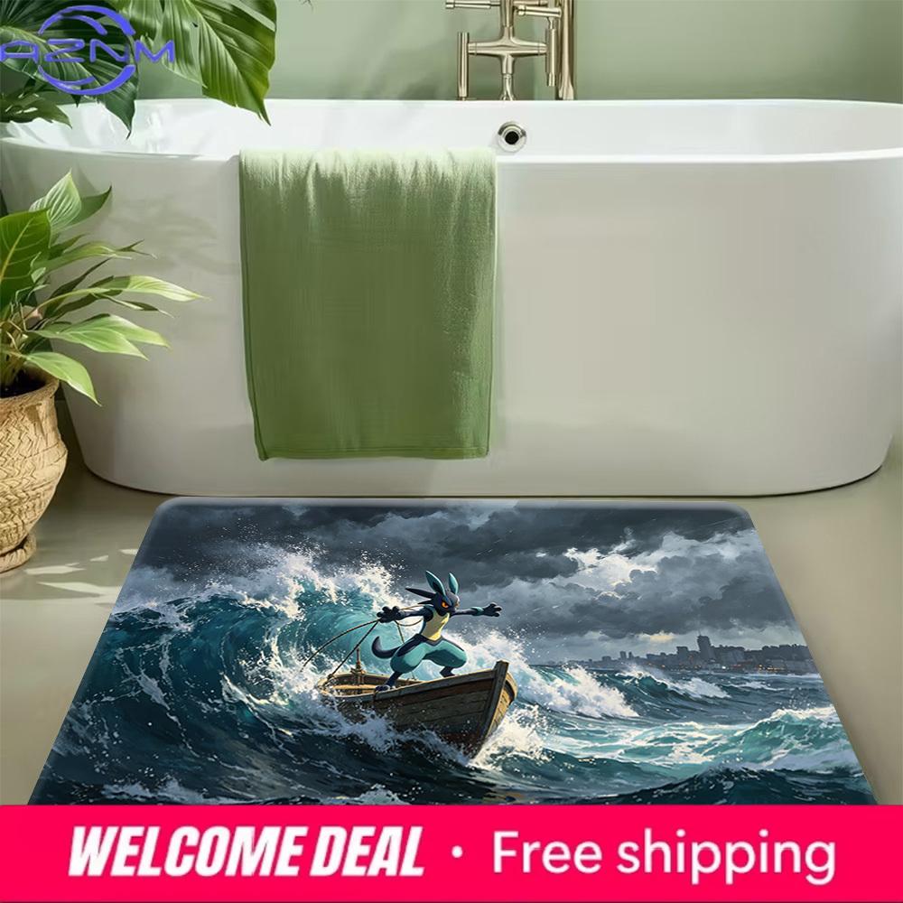 Lucario Stormy Sea Boat Adventure Print Non-Slip Floor Mat Doormat