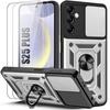 Case and 2 Tempered Glasses for Samsung Galaxy S25 Plus (Galaxy S25+) Rigid Shockproof with Stand and Lens Protection - Silver