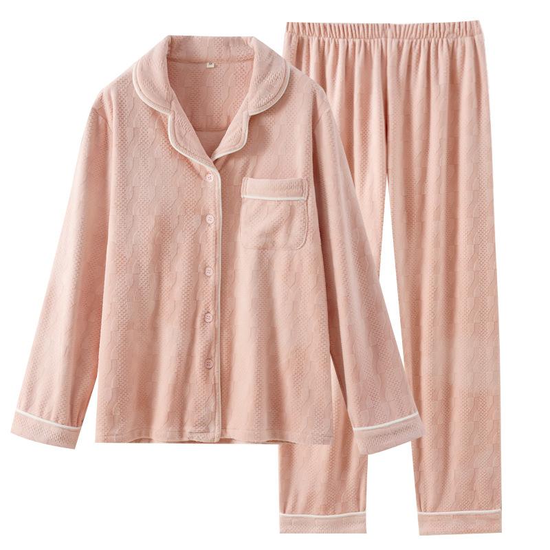 Couple pajamas autumn and winter thickened men's and women's solid colors simple loose island fleece warm coral fleece loungewear pajamas