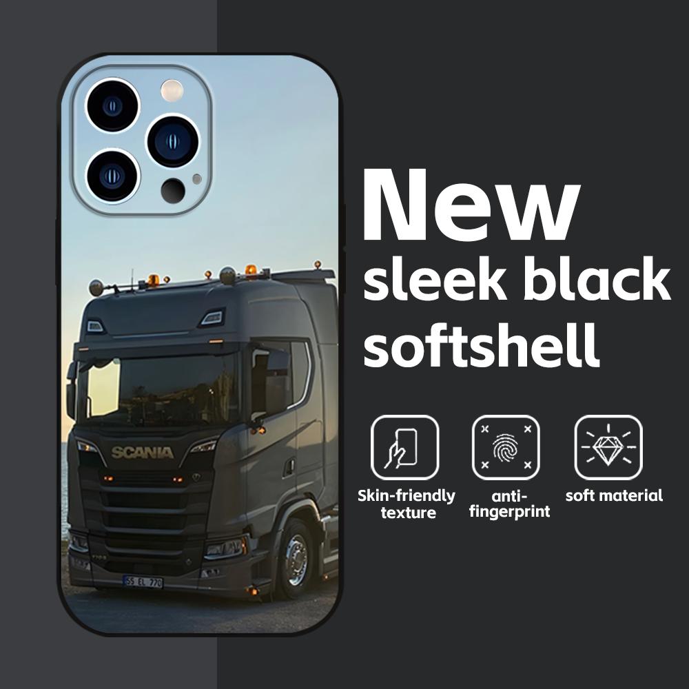Чехол для телефона S-Scania TruxES для iPhone 16 16e 15 14 13 12 11 Plus Mini Pro Max Мягкий черный Ударопрочный чехол