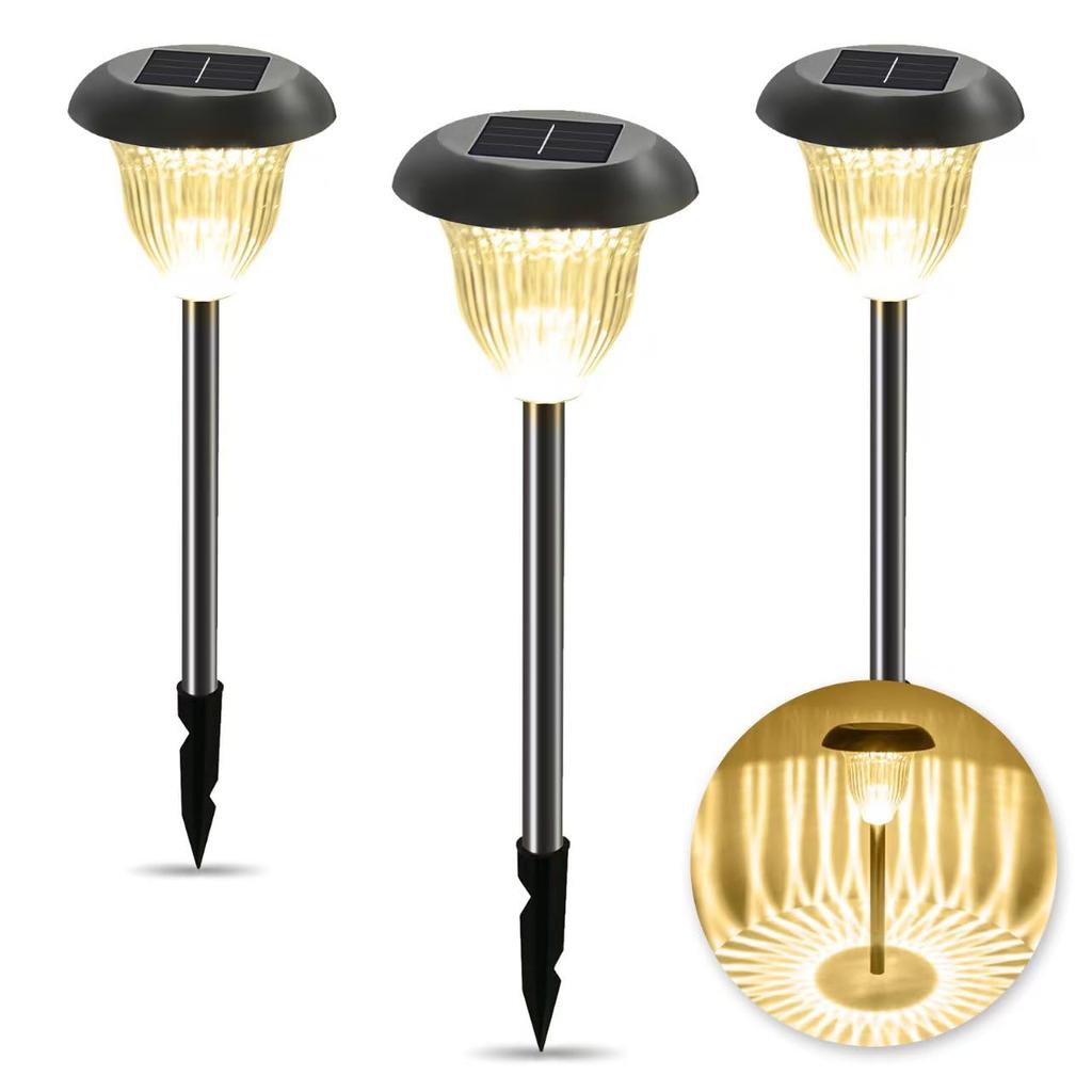 GWSOLAR Stainless Steel Garden Light Set (3-Piece Set), 10 Lumens, Warm White, Outdoor Waterproof Solar Light, Cute Mushroom-Like Design, Ground
