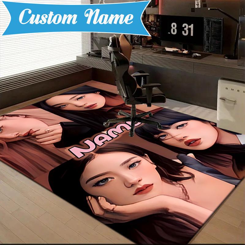 Custom Name Kpop Group Fashion Rug for Living Room, Game Rooms, Office, Bedroom, Floor Mat Playful Design, fan gifts Christmas decor