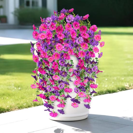 1/2Pcs Hanging Artificial Morning Glory UV Resistant Fake Flower Wedding Party Indoor Outdoor Garden Wall Hanging Faux Flower Decoration