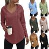 Женская толстовка, повседневный однотонный топ с длинным рукавом и v-образным вырезом, спортивный пуловер с карманами