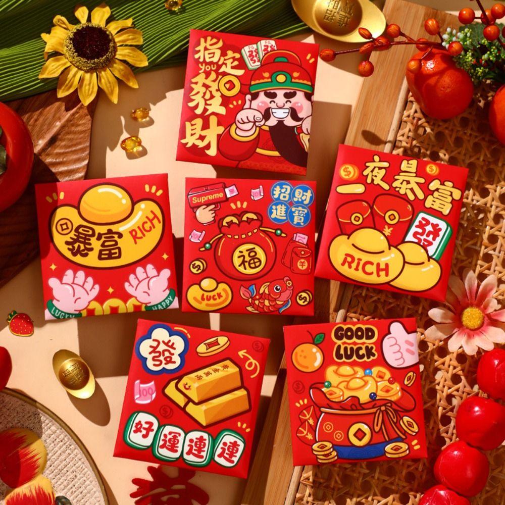 6Pcs Cartoon Chinese Snake Year Red Envelope New Year Money Envelope Spring Festival