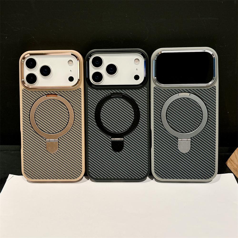 Магнитный держатель-подставка Armor из углеродного волокна, матовый чехол для iPhone 17 Air 16 15 14 Plus 13 12 11 Pro Max, чехол-держатель для Magsafe
