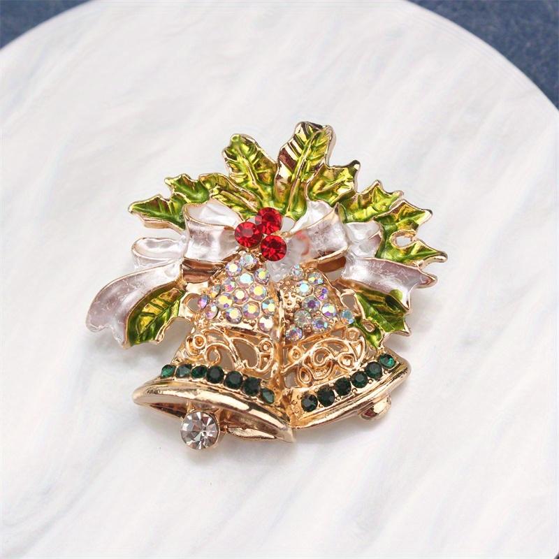 Elegant & Cute Christmas Bell Brooch with Sparkling Rhinestones - Unique Bow-Shaped Accessory for Women