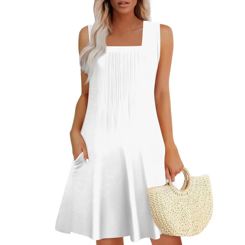 Womens Summer Dresses Loose  Sleeveless Sundresses Dress With Pockets