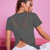 Женская летняя футболка для йоги: Свободная, дышащая и быстросохнущая сетчатая спинка, фитнес-футболка с коротким рукавом