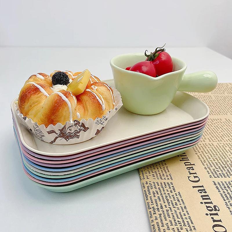 Поднос для хранения пшеничной соломы цвета конфет, тарелка для фруктов, закусок, настольный поднос для хранения всякой всячины, маленькая квадратная пластиковая тарелка, декоративные подносы