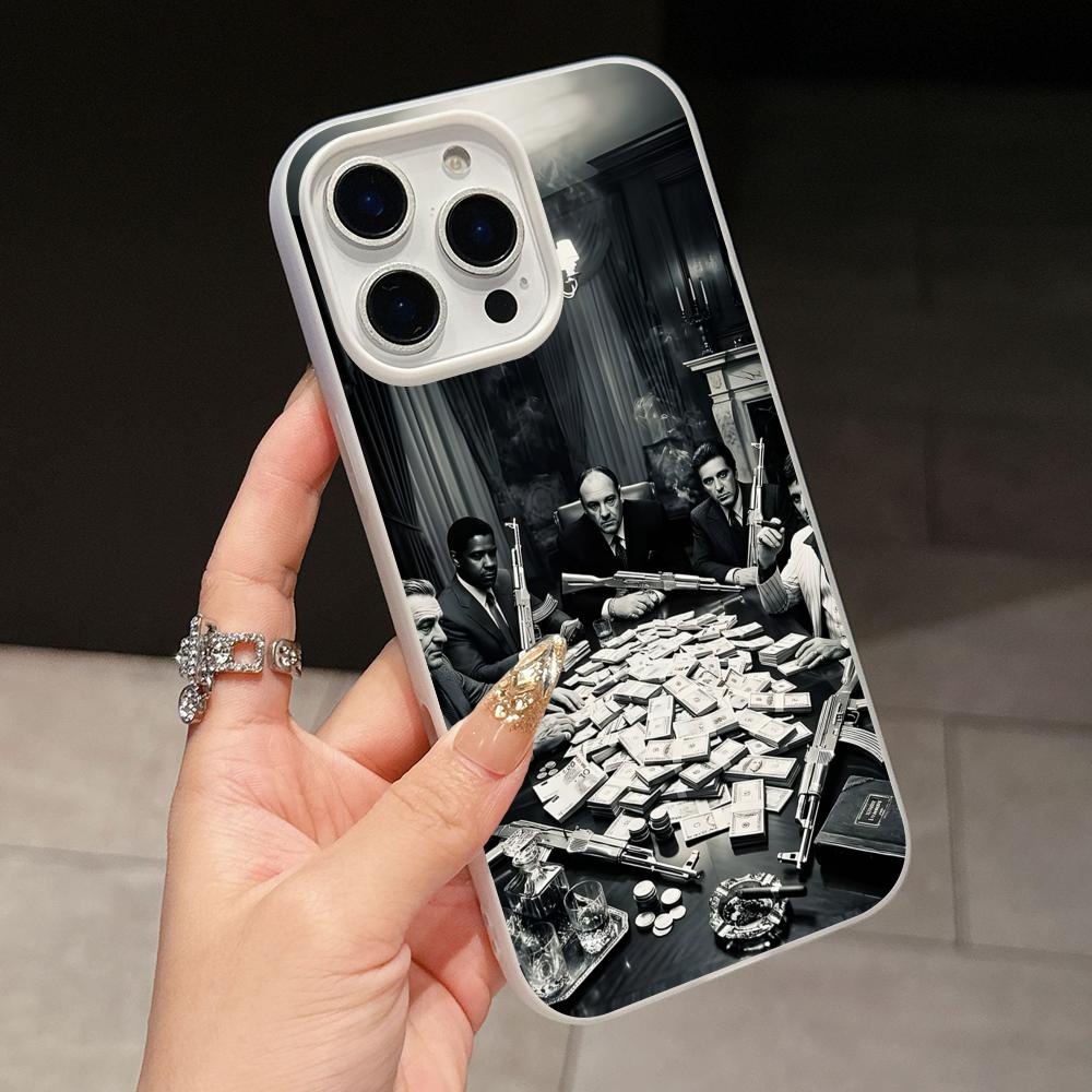 Чехол для iPhone 17 16 15 14 13 12 11 Air Pro Max Plus в стиле Итальянской Мафии, Гелевый, Двухслойный, Белый