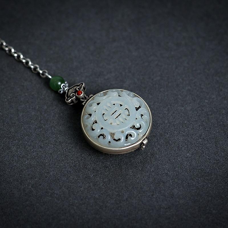 Винтажная длинная цепочка с кисточкой Ювелирные изделия Оригинальный натуральный хотанский нефрит Круглая подвеска с пуговицей Жуи Открывающиеся аксессуары для ханьфу