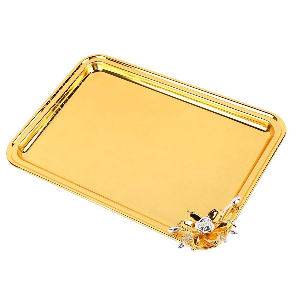 2pcs Stainless Steel Food Service Tray Gold Vanity Organizer Tray Serving Tray Coffee Table