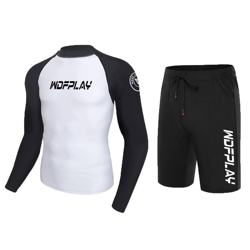 Mens Rash Guard Set UV Protection Long Sleeve Surfing Swimsuit Snorkeling Diving Outdoor Water Sports