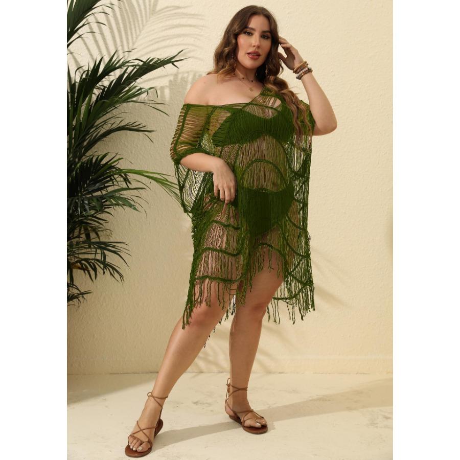 Пляжные платья большого размера, женское сексуальное перспективное бикини с кисточками, прикрытие, платье