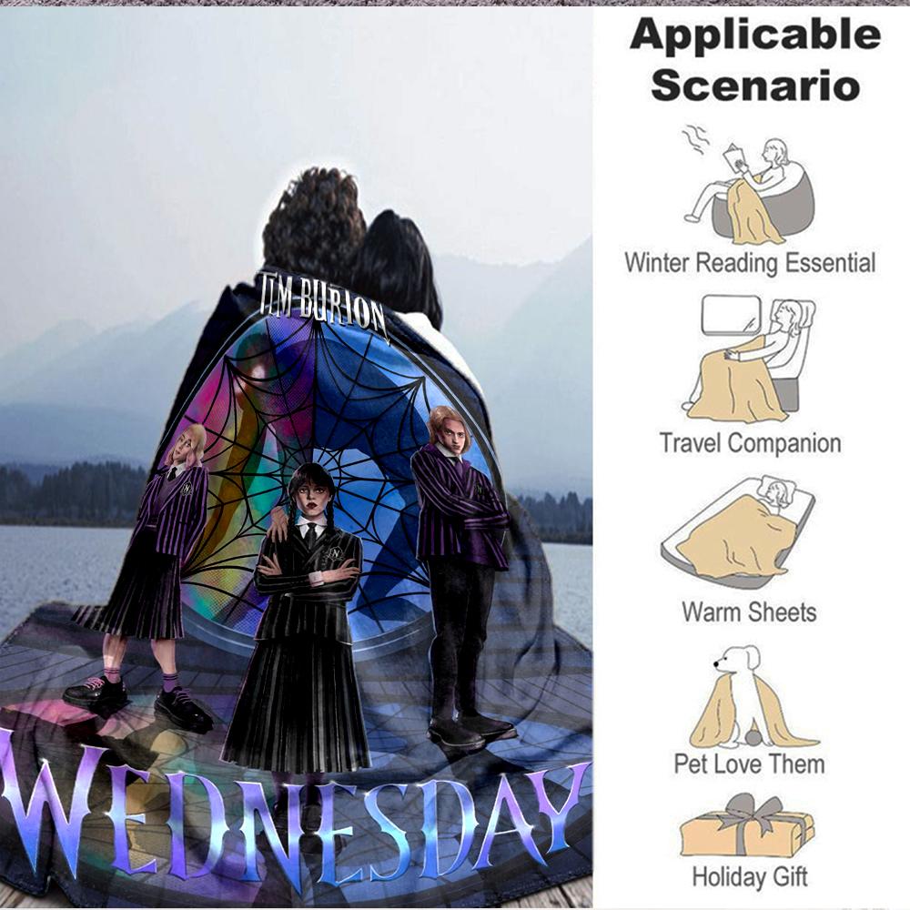 1Pc Wednesday Addams Mystery Flannel Blanket, Soft And Comfortable, Casual Warm, Camping Travel, Christmas, Halloween Xmas Gift L1501