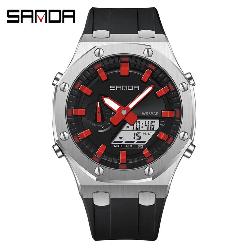Sanda Octagonal Oak Men's Electronic Sports Watch - Waterproof, Lightweight, with Alarm Clock