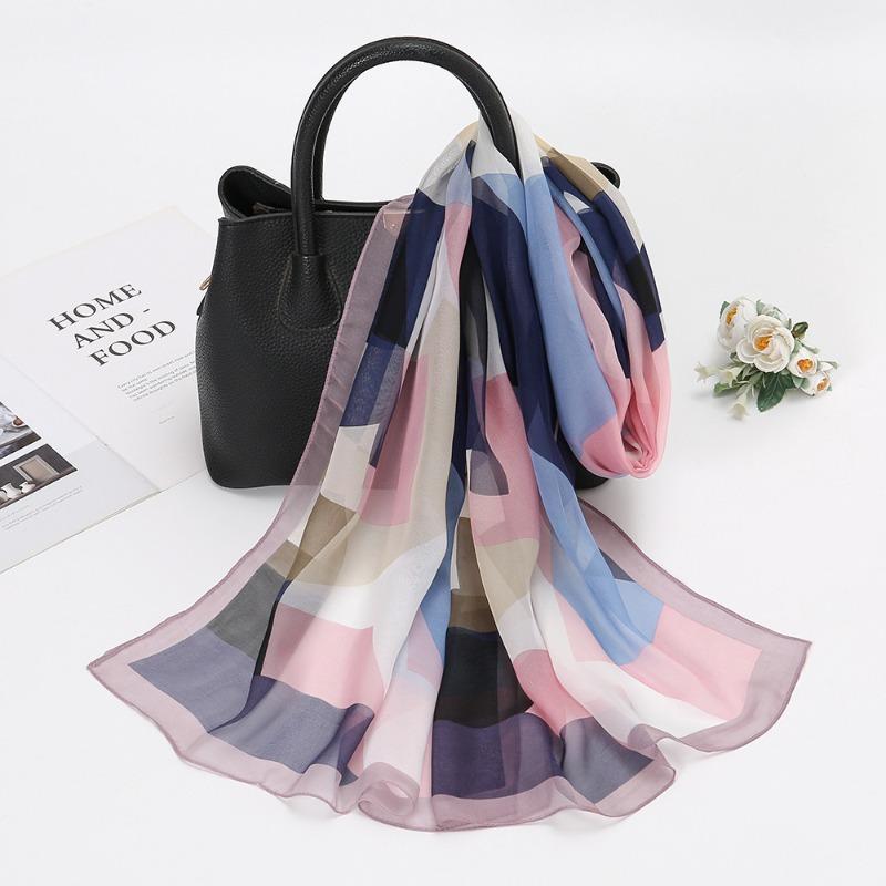 New Georgie Yarn Splicing Color Plaid Silk Scarf Women, Spring and Summer High-quality Chiffon Festive Gifts